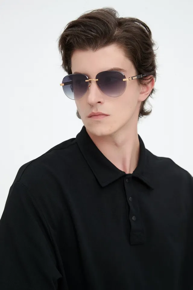 Black Ribbed Collar Three-Button Short-Sleeve Polo Shirt