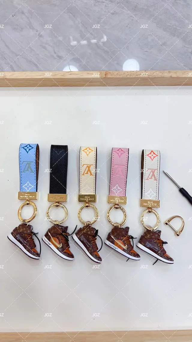 Louis Vuitton Brown Beige Monogrammed Leather Strap Miniature High-Top Sneaker Charm Crossbody Bag