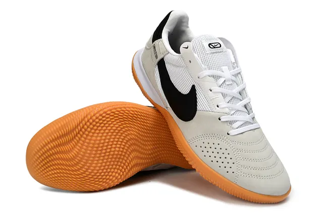 Nike Beige Black Low-Top Suede-Mesh Upper Indoor Soccer Shoes