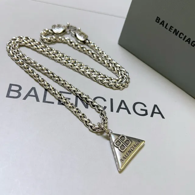 Balenciaga Triangle Pendant Silver Curb Chain Necklace