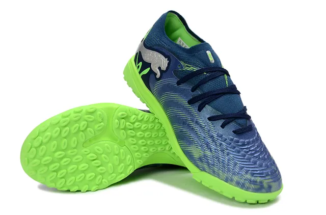 Puma Future Z Navy Green Knit Upper Asymmetrical Lacing Turf Soccer Shoes