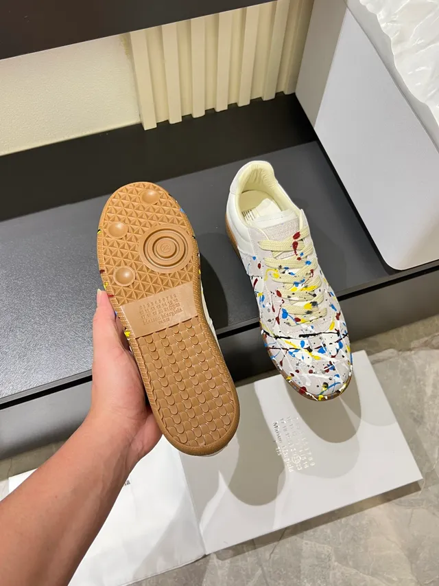 Maison Margiela Multicolor Beige Paint-Splatter Artwork Two-Tone Leather-Suede Upper Lifestyle Sneakers