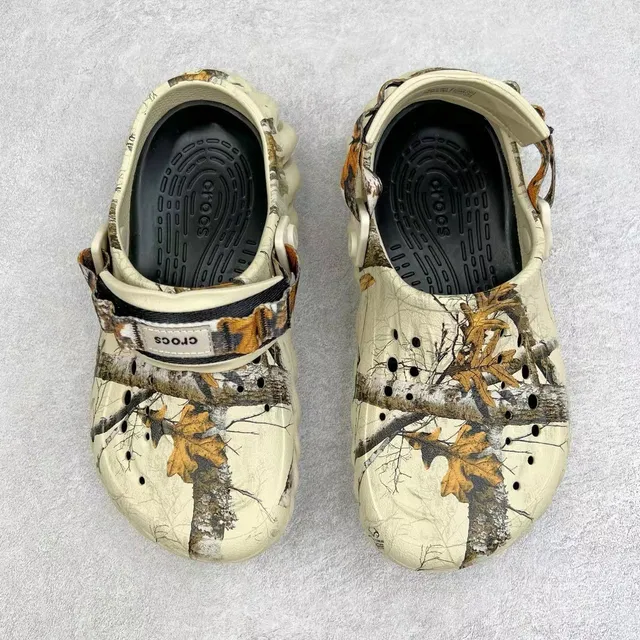 Crocs Beige Multicolor Molded Foam Camouflage-Print Strap Clog
