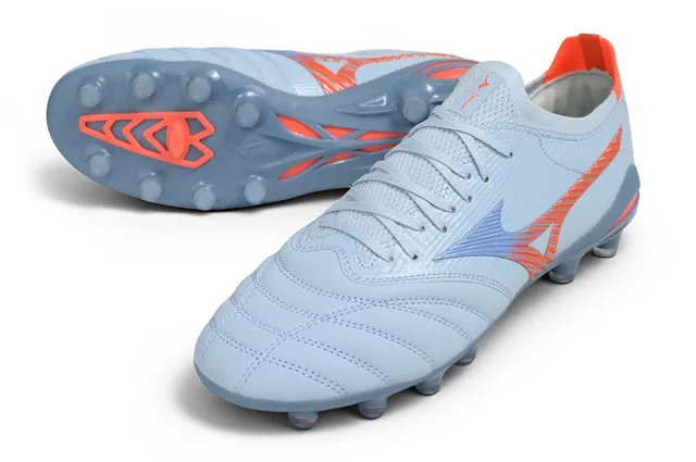 Mizuno Blue Orange Low-Cut Knit Upper Dynamic Wave Cage Overlay Firm-Ground Soccer Shoes
