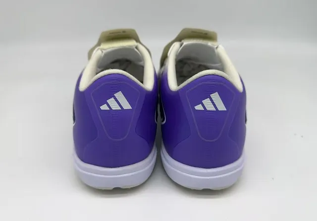 Adidas White Purple Laceless Slip-On Perforated Synthetic Upper Turf Soccer Shoes