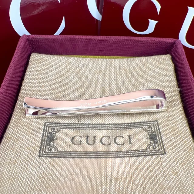 Gucci Gold Silver Textured Geometric Pattern Metallic Finish Necktie