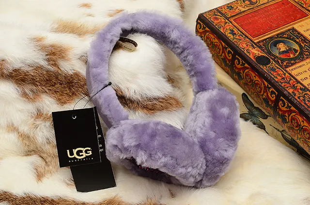 UGG Classic Red Purple Plush Shearling-Lined Rounded Ear Cups Beanie
