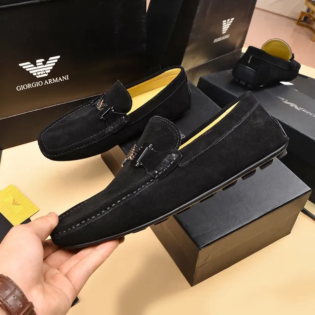 Giorgio Armani Black Yellow Suede Upper Metal Buckle Detail Loafer