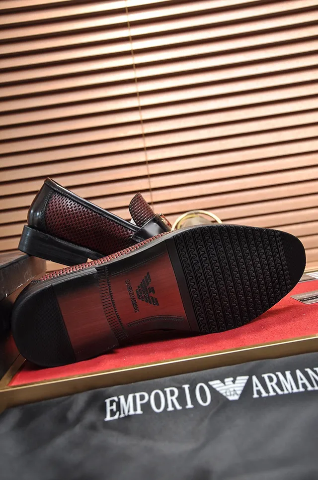 Giorgio Armani Burgundy Black Perforated Leather Metal Eagle Buckle Loafer