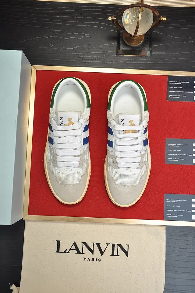 Lanvin White Blue Layered Mesh And Suede Upper Contrasting Side Stripes Lifestyle Sneakers