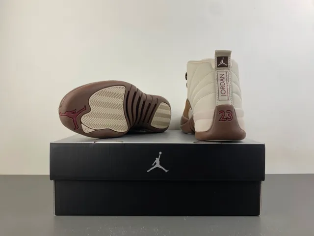 Air Jordan 12 Off-White and Brown Leather Basketball Shoes