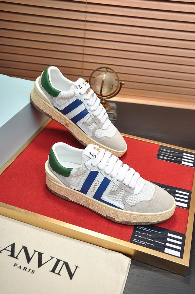 Lanvin White Blue Layered Mesh And Suede Upper Contrasting Side Stripes Lifestyle Sneakers
