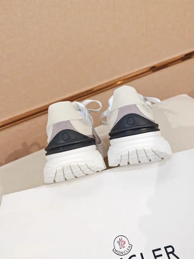 Moncler Gray Beige Mixed-Material Upper Houndstooth Textile Panel Sneakers