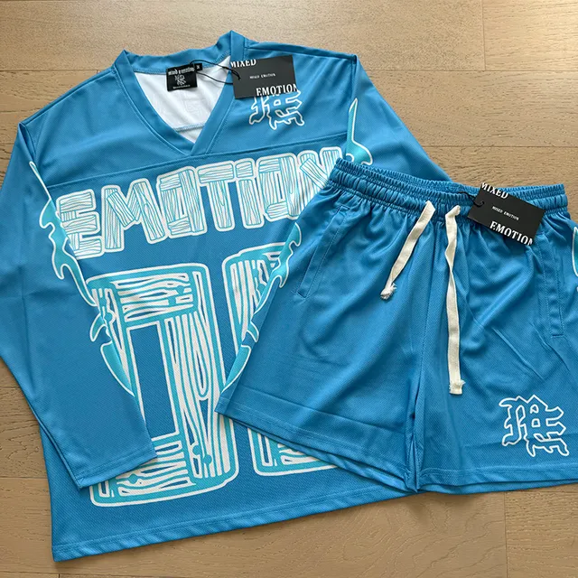 Mixed Emotion Light Blue Graphic Mesh Tracksuit
