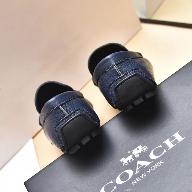 Coach Navy Silver Pebbled Leather Single Strap Loafer