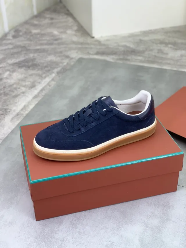 Loro Piana Navy Suede Low-Top Lifestyle Sneakers