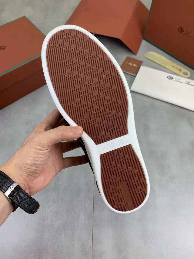 Loro Piana Black Pebbled Leather White Sole Lifestyle Sneaker