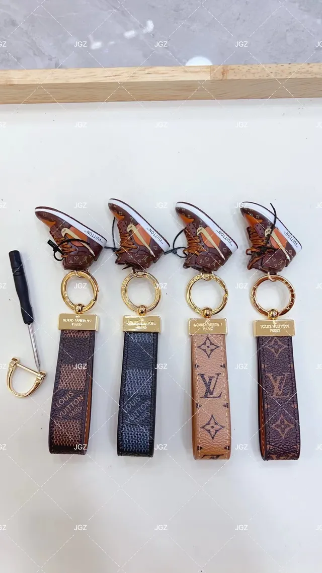 Louis Vuitton Brown Beige Monogrammed Leather Strap Miniature High-Top Sneaker Charm Crossbody Bag
