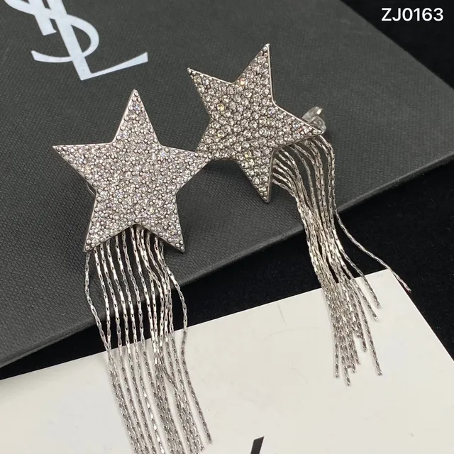 Saint Laurent Star Pavé Crystal Chain Fringe Earrings