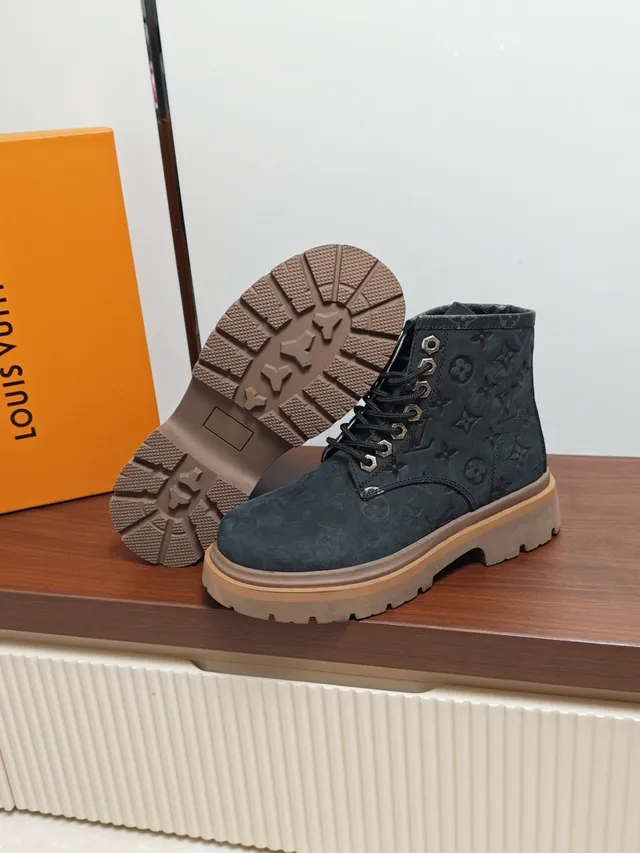 Louis Vuitton Monogram-Embossed Suede Ankle Boot