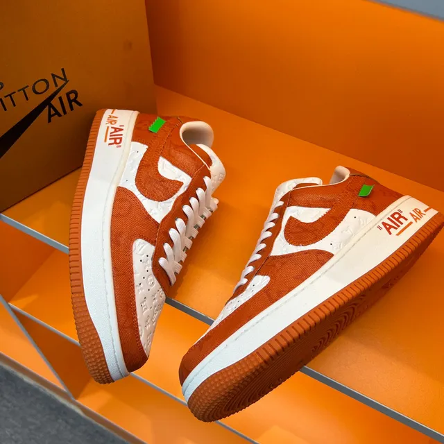 Nike Air Force 1 Orange and White Embossed Monogram Lifestyle Sneakers
