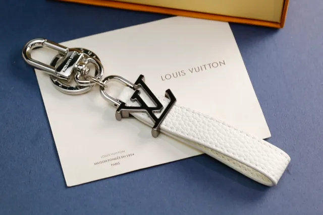Louis Vuitton LV Monogram Keychain Black White Leather Strap Metal Charm Phone Case