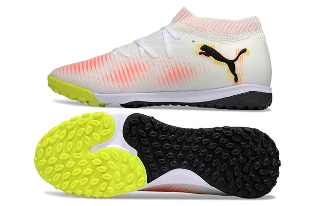 Puma Future Z White Orange Sock-Fit Collar Gradient Stripe Upper Turf Soccer Shoes