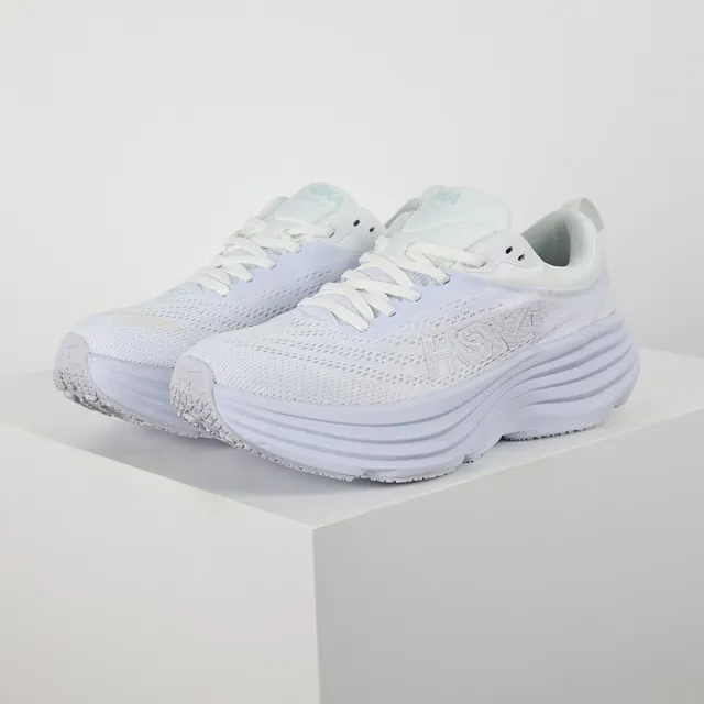 Hoka White Green Engineered Mesh Upper Multi-Layered Ridged Midsole Running Shoes