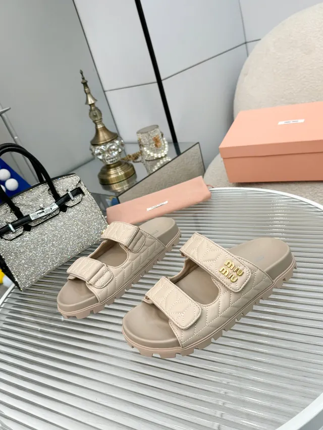 Miu Miu Wander Quilted Double-Strap Slide Slippers