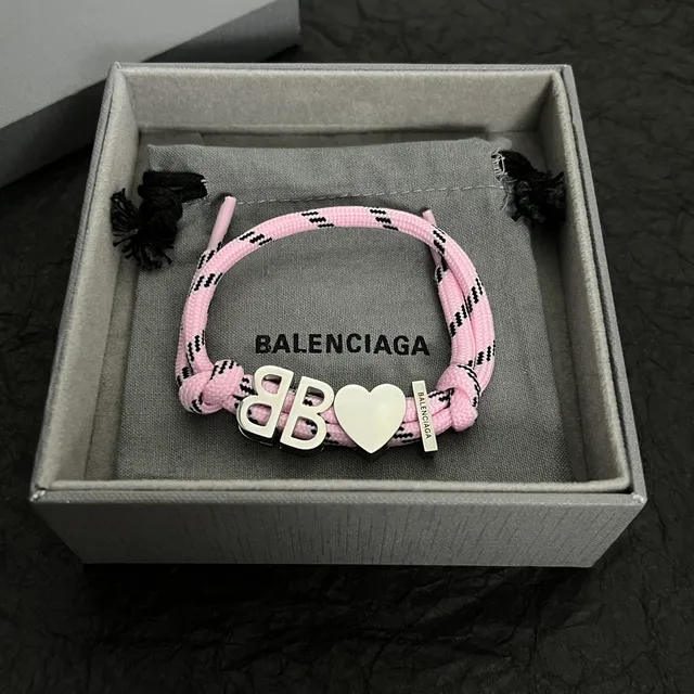 Balenciaga BB Heart Pink Braided Cord Bracelet