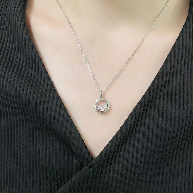 Chopard Happy Diamonds Gold Silver Circular Locket Pendant Floating Necklace