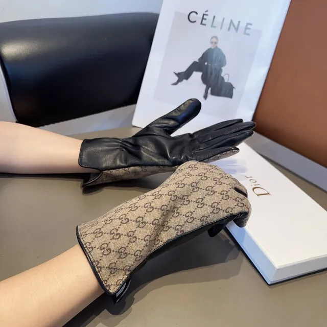 Gucci GG Monogram Canvas and Leather Gloves