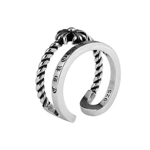 Chrome Hearts Rope Ring Silver Black Twisted Band Engraved Lettering Ring