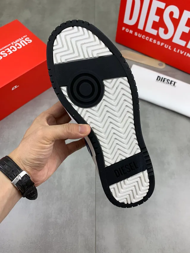 Diesel Blue White Bold Color-Blocked Perforated Toe Cap Sneakers
