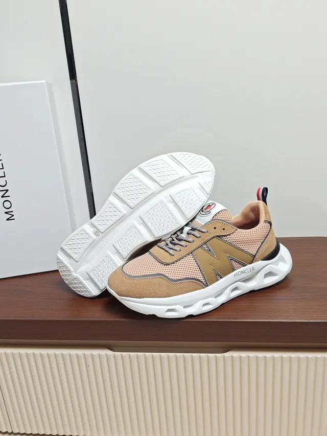Moncler Lifestyle Sneaker Beige Mesh and Suede Low-Top Sneaker