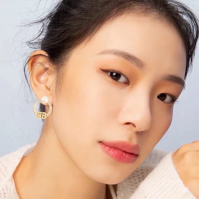 Balenciaga BB Pearl Hoop Gold Silver C-Shaped Double-B Monogram Earrings