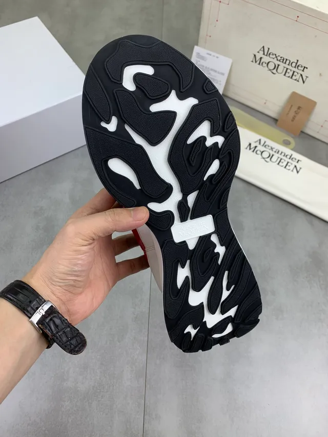 Alexander McQueen White Black Oversized Silhouette Mesh And Suede Paneling Chunky Sneakers