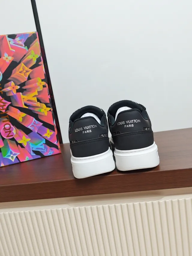 Louis Vuitton LV Trainer Black White Monogrammed Textile Upper Leather Overlays Lifestyle Sneakers