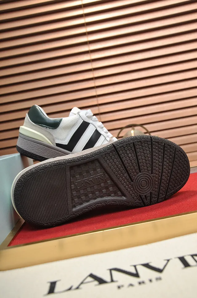 Lanvin White Black Mixed-Material Upper Side Stripe Branding Sneakers
