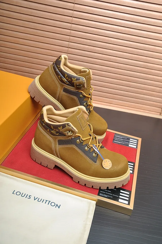 Louis Vuitton Tan Monogram Collar Work Boots