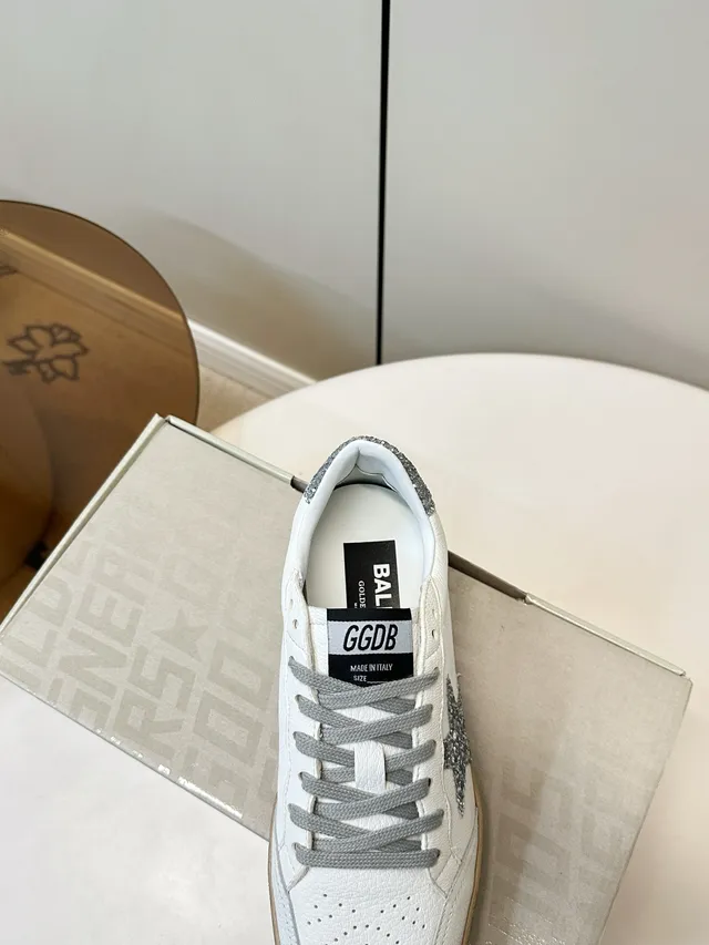 Golden Goose Ball Star White Leather Glitter Star Lifestyle Sneakers