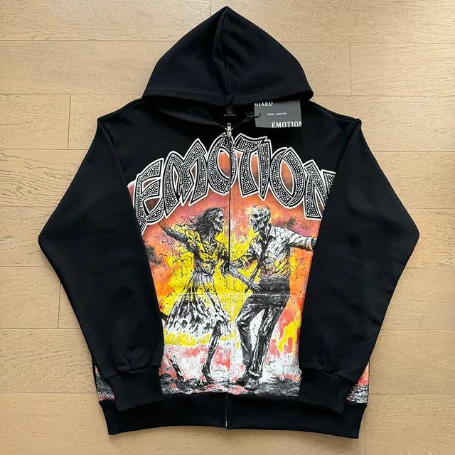 Black Graphic-Print Zip-Up Hoodie and Side-Print Jogger Tracksuit