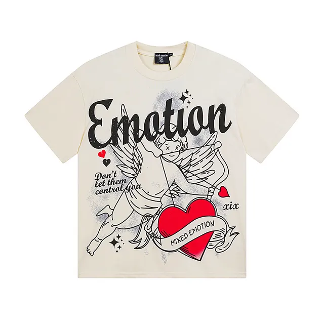 Mixed Emotion Beige Red Graphic-Print Crewneck T-Shirt