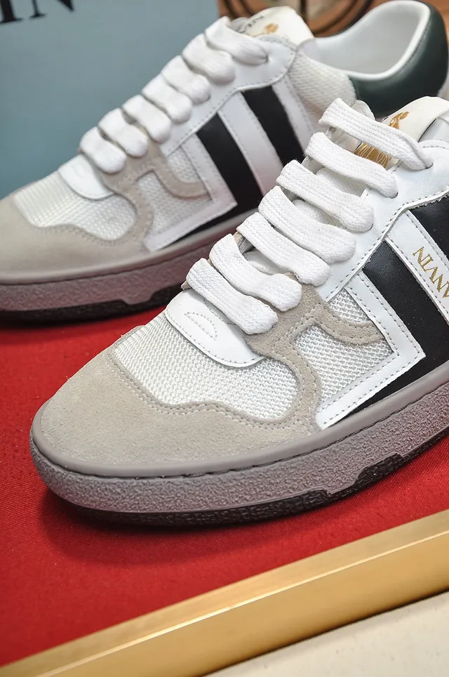 Lanvin White Black Mixed-Material Upper Side Stripe Branding Sneakers