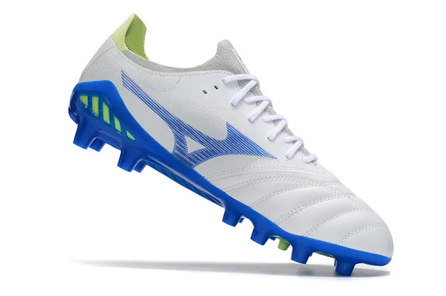 Mizuno Morelia Neo White Blue Lime Firm-Ground Soccer Shoes