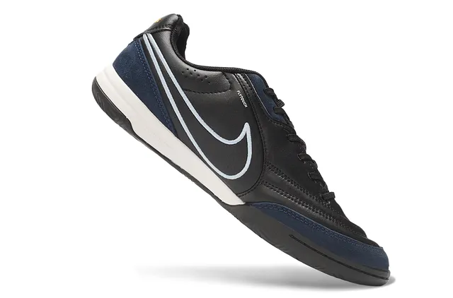 Nike Tiempo Black Navy Low-Top Leather-Suede Upper Indoor Soccer Shoes