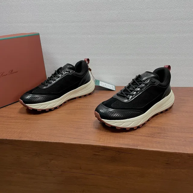 Loro Piana Black Mesh and Leather Lifestyle Sneaker