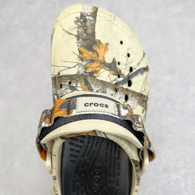 Crocs Beige Multicolor Molded Foam Camouflage-Print Strap Clog