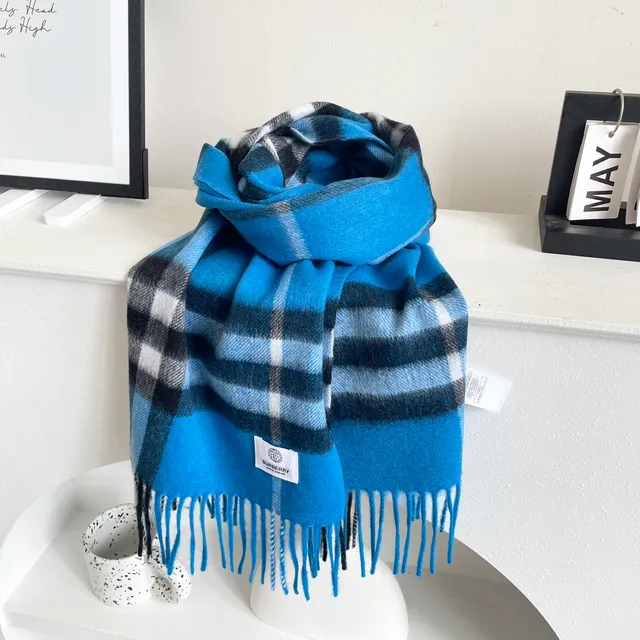 Burberry Classic Check Blue Cashmere Scarf