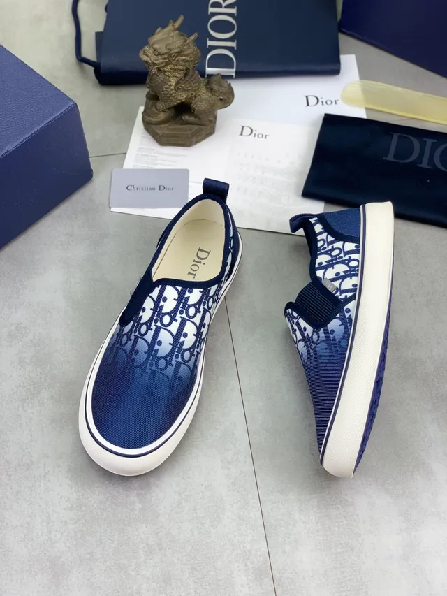 Dior Navy White Monogram-Print Slip-On Canvas Shoes